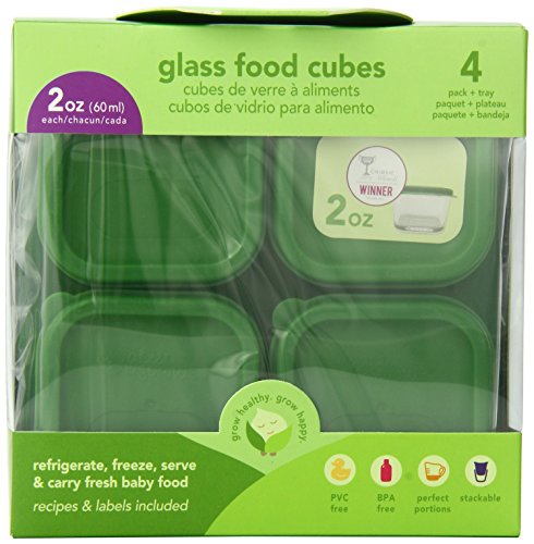 Green Sprouts 4 Pack Glass Baby Food Storage Cubes, 2 Ounce, Green