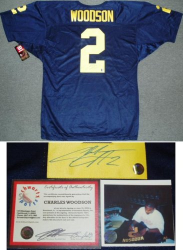 Charles Woodson Michigan Wolverines Autographed Authentic Navy Embroidered Jersey