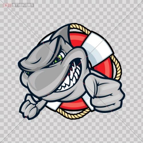Stickers Shark On The Beach Lifesaver L Size: 5 X 4.5 Inches Vinyl color print