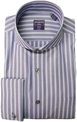 Modena Dress ShirtsModena Men's Striped Cutaway Collar French Cuff Dress Shirt - Purple (15 1/2-34-35)