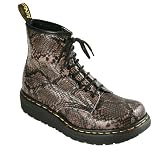 Dr. Martens Womens Agadir Brown / Caffee Snakeskin 8 Eyelet Boots, Black Sole