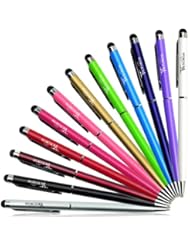 Wireless: Teviwin(TM)(B04) 12 Pcs-2 in 1 Slim Capacitive Stylus Pen for iPhone 4/4S 5/5S,iPad Air,Android Smart Phone and All Touch screen Devices (Black,blue,purple,dark Red,red,rose Red,pink,gold,green,sky Blue,white,silver) - Techview