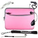 Kroo Glove Zipper Sleeve Carrying Case Kindle DX (Pink) + USB Data Cable + Black Car Charger + Black E-Reader Light + Determination Strap (Combo)