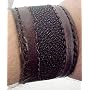 Brown Leather & Genuine Stingray Wristband Wrist Band