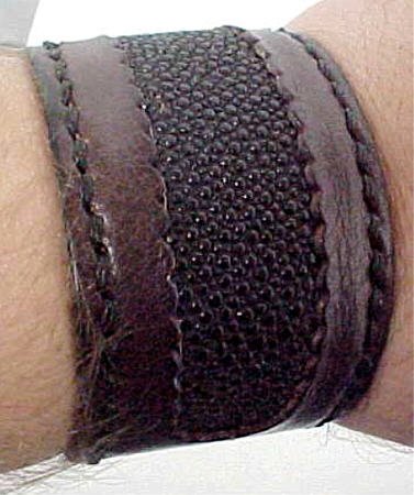 Click here to buy Brown Leather & Genuine Stingray Wristband Wrist Band by Coolstuff4U.