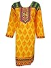 Womens Long Tunics Dress Leaf Printed Cotton Kurta Caftan Dress (Chest:48", Yellow)