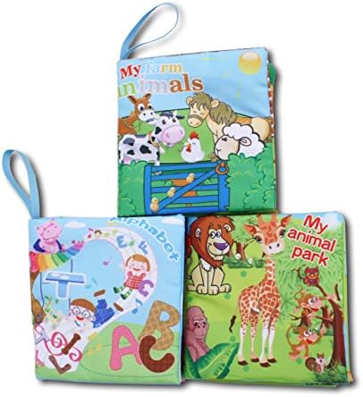Soft Cloth Baby Books Set of 3 -Bright Color Pictures for Boys or Girls-visual Learning,expression Keepsake.
