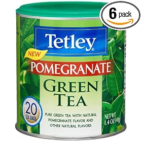 Tetley Pomegranate Green Tea, 20-Count Tea Bags, 1.4-Ounce Canister (Pack of 6)