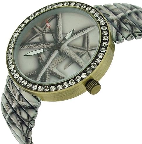 Mabz London Grey Star Fish Dial Stone Set Bezel Ladies Expander Strap Watch
