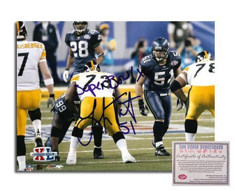 Lofa Tatupu Seattle Seahawks NFL Hand Signed 8x10 Photograph with Super Bowl XL Inscription