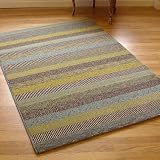 Woodstock 32743-5342 Teal Blue, Brown, Beige & Gold Stripes Rug