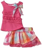 Young Hearts Baby-Girls Infant Ruffle and Plaid Knit Top With Matching Skooker Skirt Set