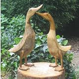 Outdoor Living : Hand Carved Large Bamboo Wood Duck - Pair (statue set)