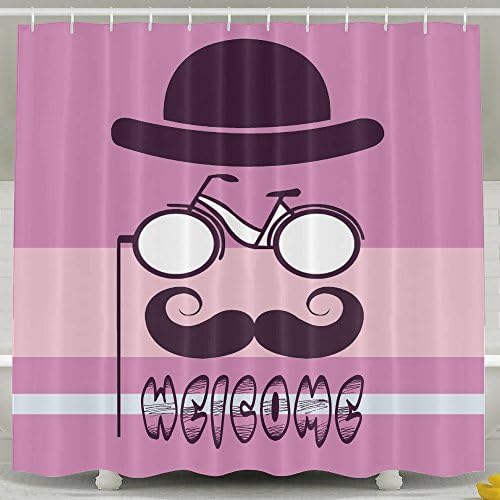 Herry Noo Polyester Shower Curtain Beard Bike Hats Welcome Bathroom And Home Decorations With Hanging Ring,White With Pictures