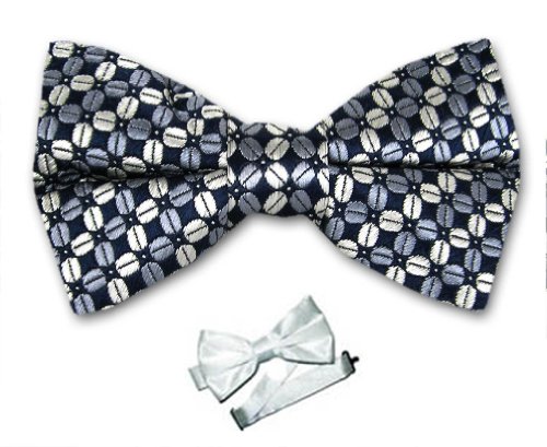 Men's - Midnight Navy - Gray - Silk Woven Pre-Tied Pattern Bowtie