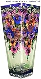 Amia 10-Inch Tall Hand-Painted Glass Vase Featuring Pansy Flowers