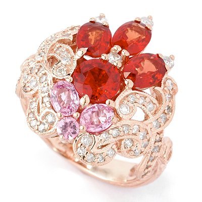 14K Rose Gold Red / Pink Sapphire & Diamond Ring