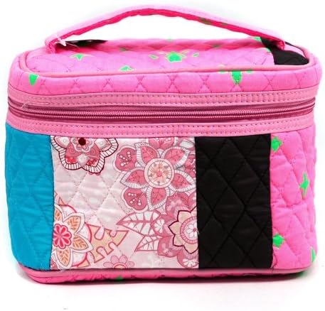 Dasein Women's Patchwork Quilted Cosmetic Makeup Bag -Pink/Green