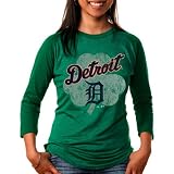 MLB Majestic Threads Detroit Tigers Ladies St. Patrick's Day Raglan Premium T-Shirt - Green (Small)
