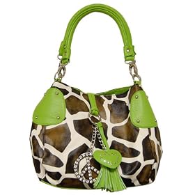 Je Veux Giraffe Print Peace Sign Double Handle Bag - Lime