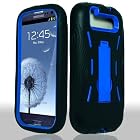 Samsung Galaxy S 3 III / S3 / i9300 i-9300 Hybrid Armor Blue Hard Case and Black Silicone Skin