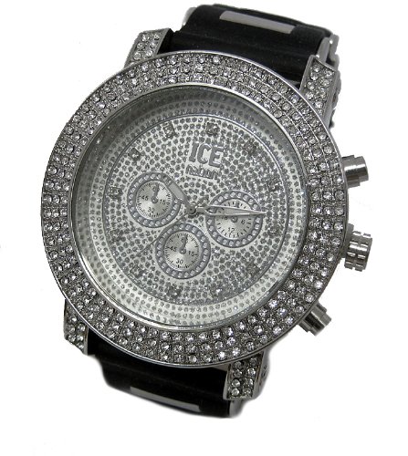 Mens 3 Row Of Rocks Iced Out Chrome Hiphop Bling Rubber Strap Watch - Amazon UK
