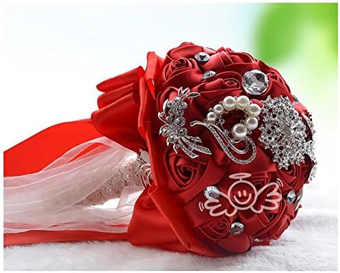 Advanced Customization Luxury Handmade Silk Roses with Deluxe Rhinestones, Pearls and Ribbon Bridal Wedding Bouquet Silk Rose Hand Tie Valentine's Day Bouquet Confession