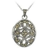 Sterling Silver Antique-styled Marcasite Locket Necklace, 18