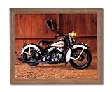 Vintage B/W Flathead Harley Davidson Motorcycle Wall Picture Oak Framed Art Print