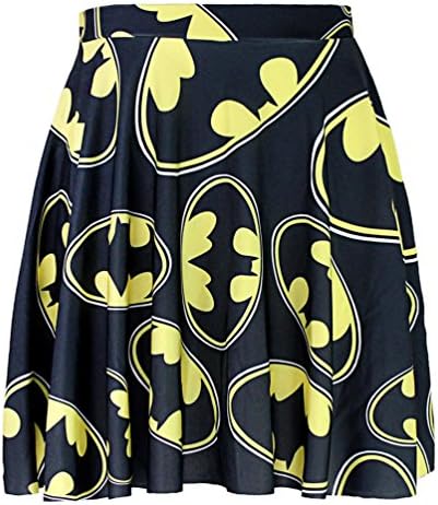 Batman Logo Printed Pleated Flared Midi Skirt