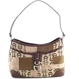 Etienne Aigner Signature Logo Patchwork Purse - Top Zip - Black/Espresso/Cream