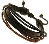 Neptune Giftware Black Leather Double Strap Surf Wristband Bracelet With Black & Brown Coloured Cord - 28