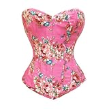 Bslingerie Womens Pink Floral Denim Boned Bustier Corset