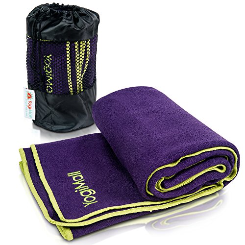 Bikram Hot Yoga Towel by YogiMall - Durable, Premium Microfiber Highly Absorbent Material - Skidless Non Slip Yoga Mat Towel, Ideal for Ashtanga, Vinyasa Yoga & Pilates - Bonus Nylon Bag Included