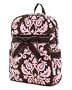 Large Quilted Damask Print Backpack - Pink/Brown (12x15x5.5)