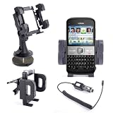 DURAGADGET Vehicle Mount With Multi-Use Attachments For Nokia E5 Phone + Car Charger