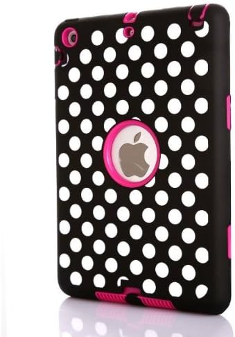 ROKE Deluxe Polka Dot Print Hard Soft Hybrid Armor Combo Case for iPad Mini Retina & iPad Mini - Hot Pink