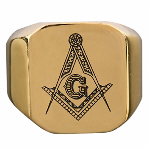 Moonsix Mens 316L Stainless Steel Freemasonry Masonic Finger Ring Golden