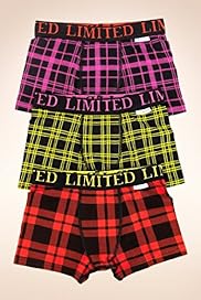 3 Pack Boys Limited Cotton Rich Fluro Checked Trunks