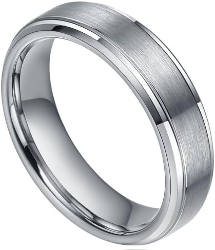 6mm Tungsten Carbide Ring Brushed Centre Plated White Silver Engagement Wedding Bands (10)