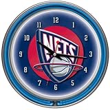New Jersey Nets NBA Chrome Double Ring Neon Clock