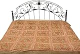 Khaki Kutch Bedcover with All-Over Embroidery and Mirrors - Pure Cotton