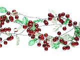 8' Gingerbread Kisses Red Berries & Leaves on Green Wire Christmas Garland
