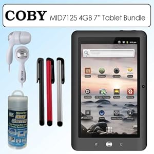Coby MID7125-4G 7 Inch Kyros Touchscreen Camera and Microphone Internet Android Tablet Bundle with Coby CVE92 Isolation Stereo Earphones and Accessories Bundle