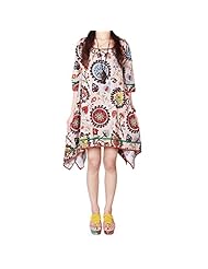 General Print Round Neck Cotton/Linen Elbow Length Sleeves  Dress