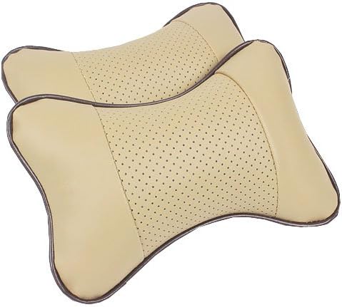 Breathable PU Leather Car Auto Neck Pillow Protector Head Rest Cushion 2pcs/lot (Beige)