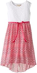Girls Zig Zag Sequined Lace Belted Applique Chiffon/Cotton/Polyester/Spandex High-Low-Hem Short Sleeves  Dress