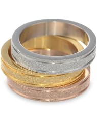 3ps Ladys 18kt Rose Gold Plated with Glitter Accents Set Ring, Size 6