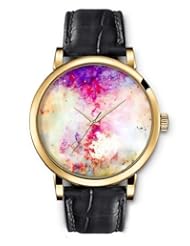 SPRAWL Aanalog Fashion Series Gold Ladies Watches of Genuine Black Leather Strap,Unique Wrist Watch for Women Girls Designed with Colors colorful spots