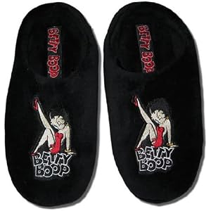 Betty Boop "Leg Kick" Women's Black Terrycloth Slippers